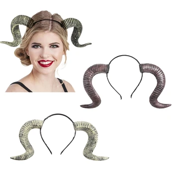 2023 Новая повязка на голову с рогом дьявола, обруч для волос из овечьего рога для вечеринки на Хэллоуин, лента для волос, карнавальный реквизит, тема для творческой вечеринки