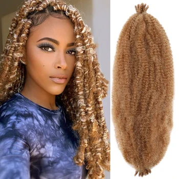 24-Дюймовые пружинистые волосы Marley Afro Kinky Twist, предварительно распушенные волосы Spring Twist, Синтетические вьющиеся волосы для плетения косичек.