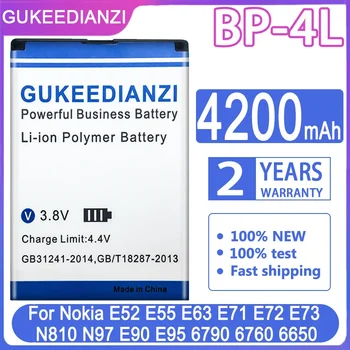 GUKEEDIANZI BP-4L Аккумулятор для Nokia N97 E61i E63 E90 E95 E71 6650F N810 E72 E52 E55 E6-00 E73 E95 6760s Аккумулятор BP4L 4200mah