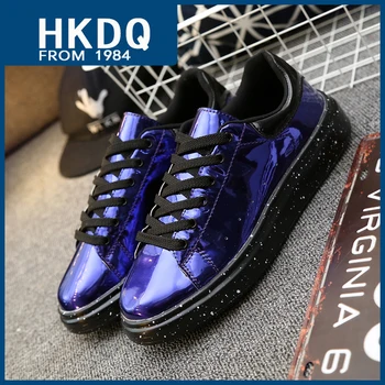 HKDQ Модные Фиолетовые Мужские Повседневные Кроссовки Из Лакированной Кожи, Трендовая Блестящая Обувь На Платформе Для Мужчин, Оригинальная Дизайнерская Спортивная Обувь Для Мужчин