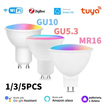 Tuya Zigbee / WIFI Умная Лампочка GU10 / GU5.3 /MR16 RGB С регулируемой яркостью Светодиодная лампа 5 Вт Smart Life Управление Прожектором Через Alexa Google Home