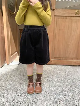 Детские штаны Осенние Корейские свободные для мальчиков и девочек, повседневные брюки длиной до колен, хлопковые Вельветовые короткие штаны для малышей в стиле ретро