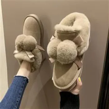 Зимняя новая женская обувь Зимние ботинки на плоской подошве Женские утепленные хлопчатобумажные туфли Пинетки хлопчатобумажные сапоги