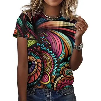 Летняя женская футболка с принтом из перьев Пейсли, футболка с коротким рукавом, повседневная женская футболка оверсайз