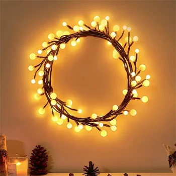 Наружный светодиодный светильник из ивовой лозы, рождественский звездный шар, гирлянда, гибкая ветка дерева, сказочный светильник для настенного каминного окна