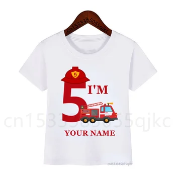 Футболка с изображением Пожарной машины с Номерами на День Рождения Для мальчиков/Девочек, Детская Футболка С Днем Рождения Для мальчиков, Белая футболка, Топ Для Маленьких девочек